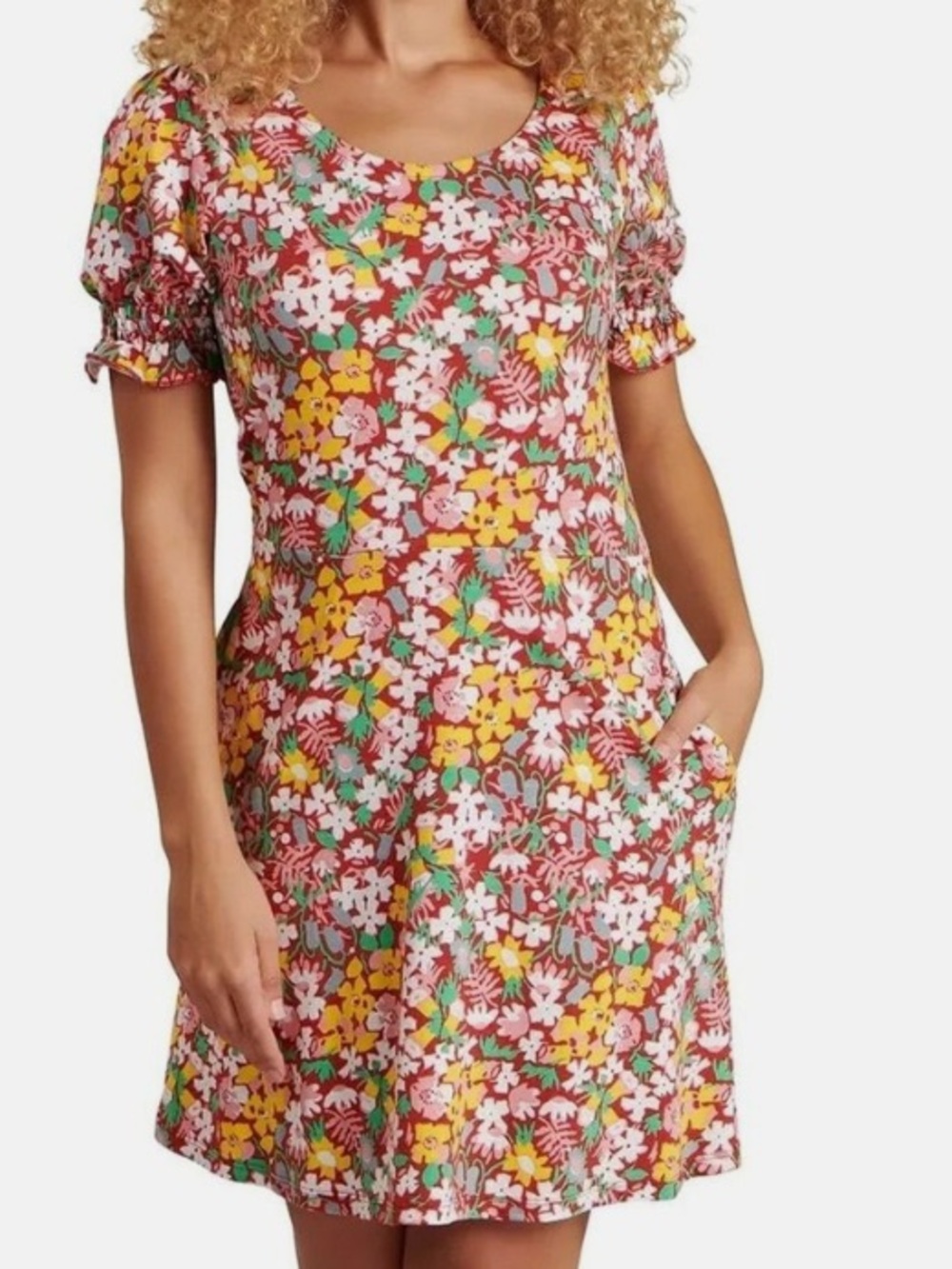 Toad & Co Laurel Short Sleeve Mini Dress | Brick Garden Print Small
